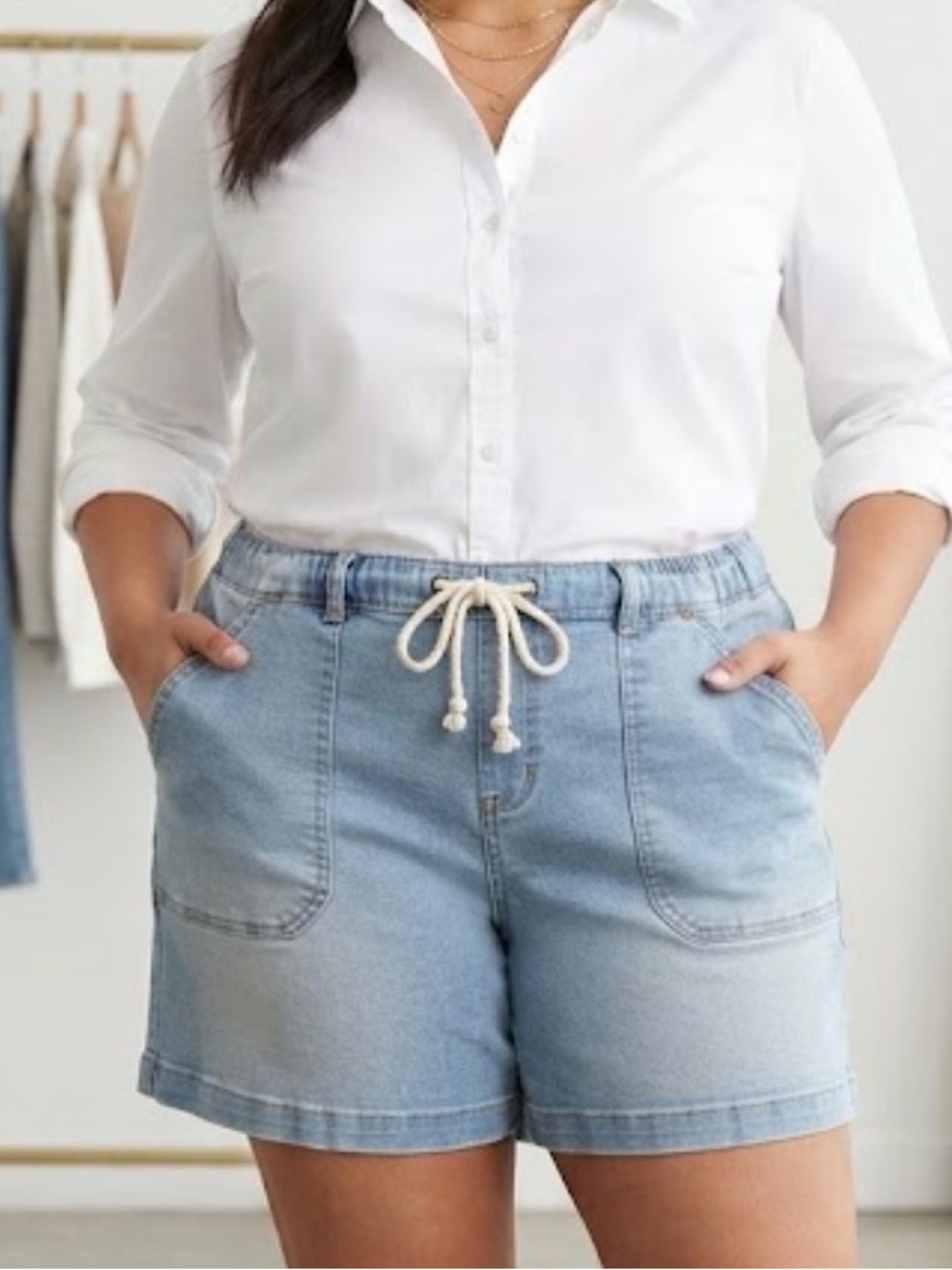 Gloria Vanderbilt Light Blue Denim Drawstring Shorts